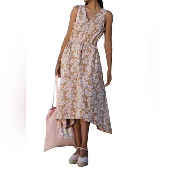 GAP Women MIDI HANKERCHIEF HEM DRESS Floral  multicolor Size L Petite - Picture 1 of 17